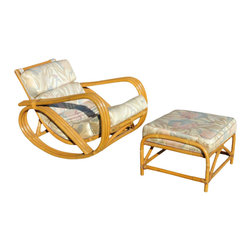 Restored Pretzel Arm Rattan Rocking Chair and Ottoman - 2 Pieces - Rocking Chairs