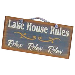 Rustic Novelty Signs Lake House Rules Distressed Wood 12" Rustic Sign