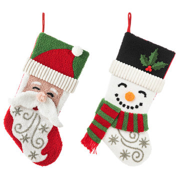 20.5"L Hooked Stocking, Santa & Snowman