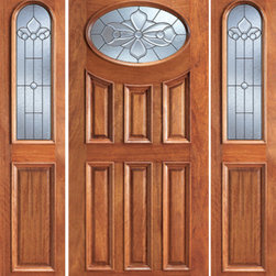 Prehung Mahogany Oval Lite Entry Two Side lights Door - Front Doors