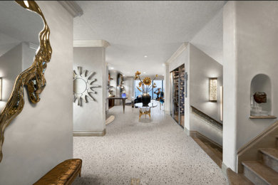 Inspiration for a contemporary terrazzo floor entryway remodel in Los Angeles with white walls