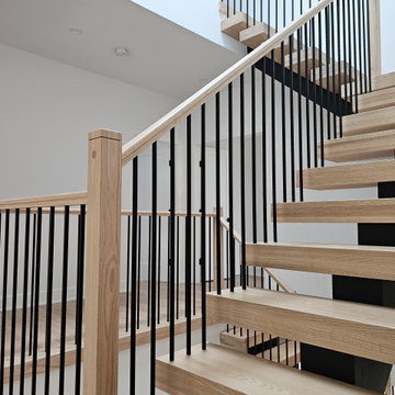 Project #124 | Contemporary Red Oak and Steel Staircase