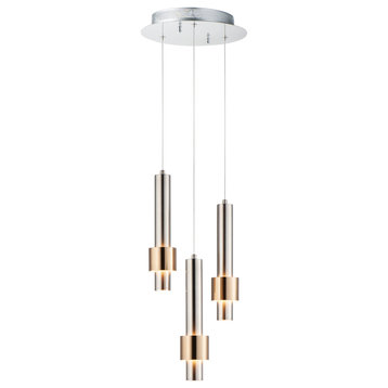 Reveal 3-Light LED Pendant in Satin Nickel with Satin Brass