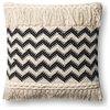 Natural/Black 18"x18" Embroidered Zig-Zag Pattern With Fringe Accent Pillow
