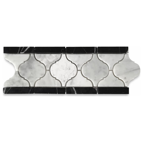 Carrara White Marble Border Tile Arabesque Baroque Listellos Polished, 1 sheet