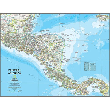 Classic Central America Map Wall Mural, Self-Adhesive Wallpaper