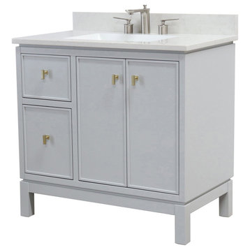 37" Single Sink Vanity, French Gray With Engineered Quartz Top