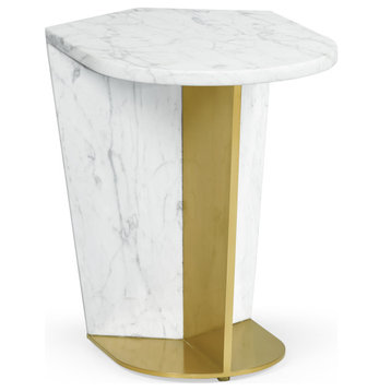 Fusion & Brass End Table - White Calcutta Marble, Small