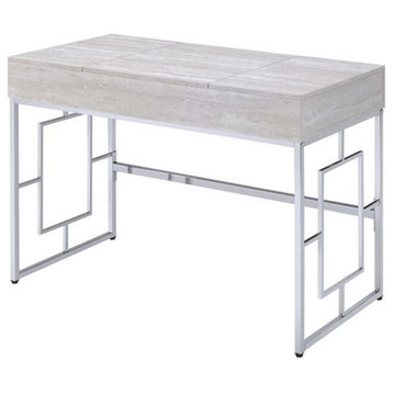 ACME Saffron Rectangular Wooden Top Vanity Desk in Chrome and White