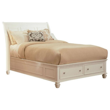 Bowery Hill Coastal Wood Queen Storage Sleigh Bed in White Finish