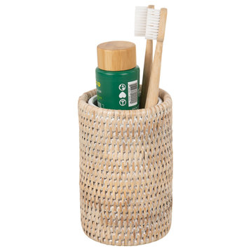 La Jolla Rattan Bathroom Tumbler and Toothbrush Holder (10 fl.oz.), White Wash
