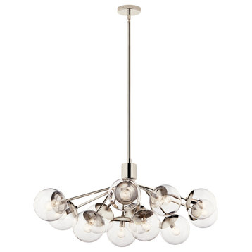 Silvarious Linear Convertible Chandelier, Polished Nickel Clear, 12 Light