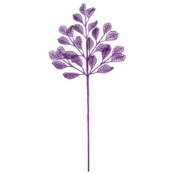 24" Purple Glittered Leaf Pick