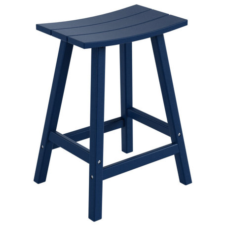 WestinTrends 24" Outdoor Patio Adirondack Plastic Counter Stool, Saddle Seat, Navy Blue