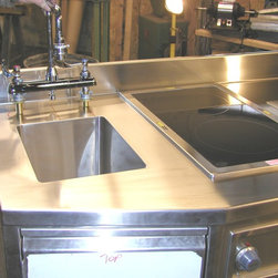 Stainless Steel Counter Top with an Integrated Sink - Kitchen Sinks