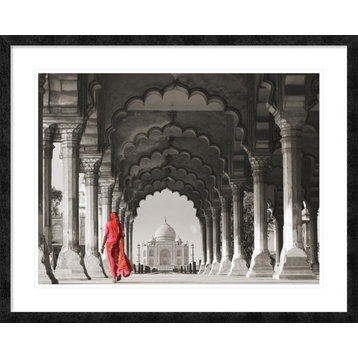 Woman in traditional Sari walking towards Taj Mahal (BW), 40"x32"