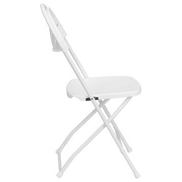 HERCULES Series White Plastic Fan Back Folding Chair, Set of 2