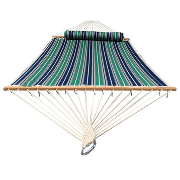 Quilted Hammock - Deluxe, Green Blue Gray White Stripes