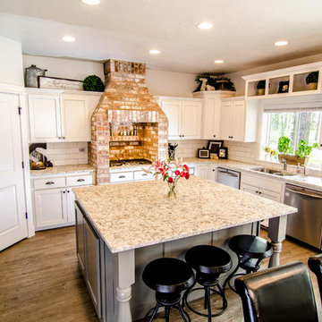 Kitchen - Brick hood, marble island