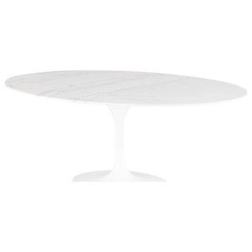 Saverio Dining Table White Marble Top White Aluminium 77"