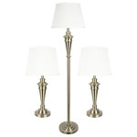 Urbanest - Peterson Set of 3 Table and Floor Lamps, Antique Brass - Urbanest set of 3 lamps with 2 table lamps and 1 floor lamp in an antique brass finish with pleated cream silk shades.