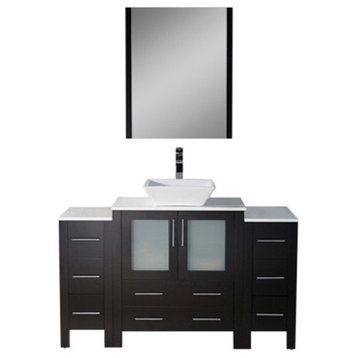 Sydney 54" Vanity Set With Vessel Sink and Double Side Cabinets, Espresso