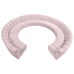 Meridian Furniture - Infinity Channel Tufted Velvet Modular Chair, Pink, 11 Piece - Create a seating group that works for every possible situation with this Infinity 11-piece sectional and other pieces in the Infinity collection. Upholstered in soft pink velvet material that feels great against the skin and offers long-wearing beauty, this piece fits with other Infinity items for an infinite number of combinations that get your seating requirements just right but that look just as nice when used on their own.