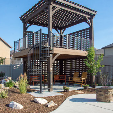 Entertainment Size | 2 Story Pergola Deck with Spiral Staircase