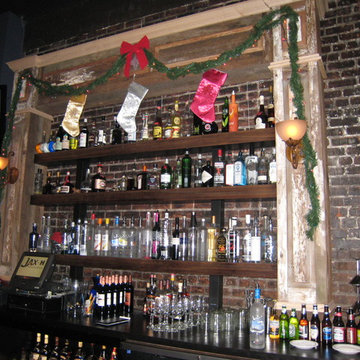 Distressed wood mantel for Bar