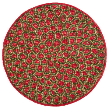 Beaded Design Table Mats, Set of 4, Red