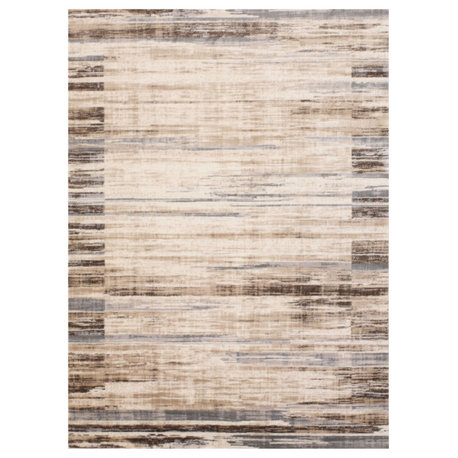 Ivory Distressed Bohemian Isabella Striped Rug, 5' 3x7' 3