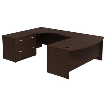UrbanPro 72W U Shaped Desk with File Cabinet in Mocha Cherry - Engineered Wood
