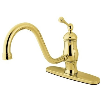 Kingston Brass Single-Handle Kitchen Faucet With Deck Plate, Polished Brass