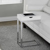 Accent Table, C-shaped, End, Side, Snack, Living Room, Bedroom, Metal, Top: Glossy White, Base: Chrome