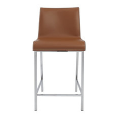 Euro Style - Cam-C Counter Stool, Cognac With Polished Stainless Steel Legs, Set Of 2 - Bar Stools and Counter Stools