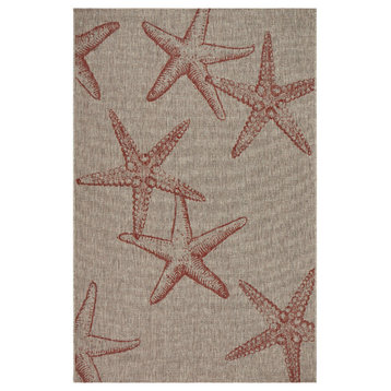 Red Starfish Constellation Accent Rug, 3'x5'