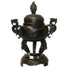 Chinese Oriental Dark Brown Bronze Metal Incense Burner Display Hcs5528