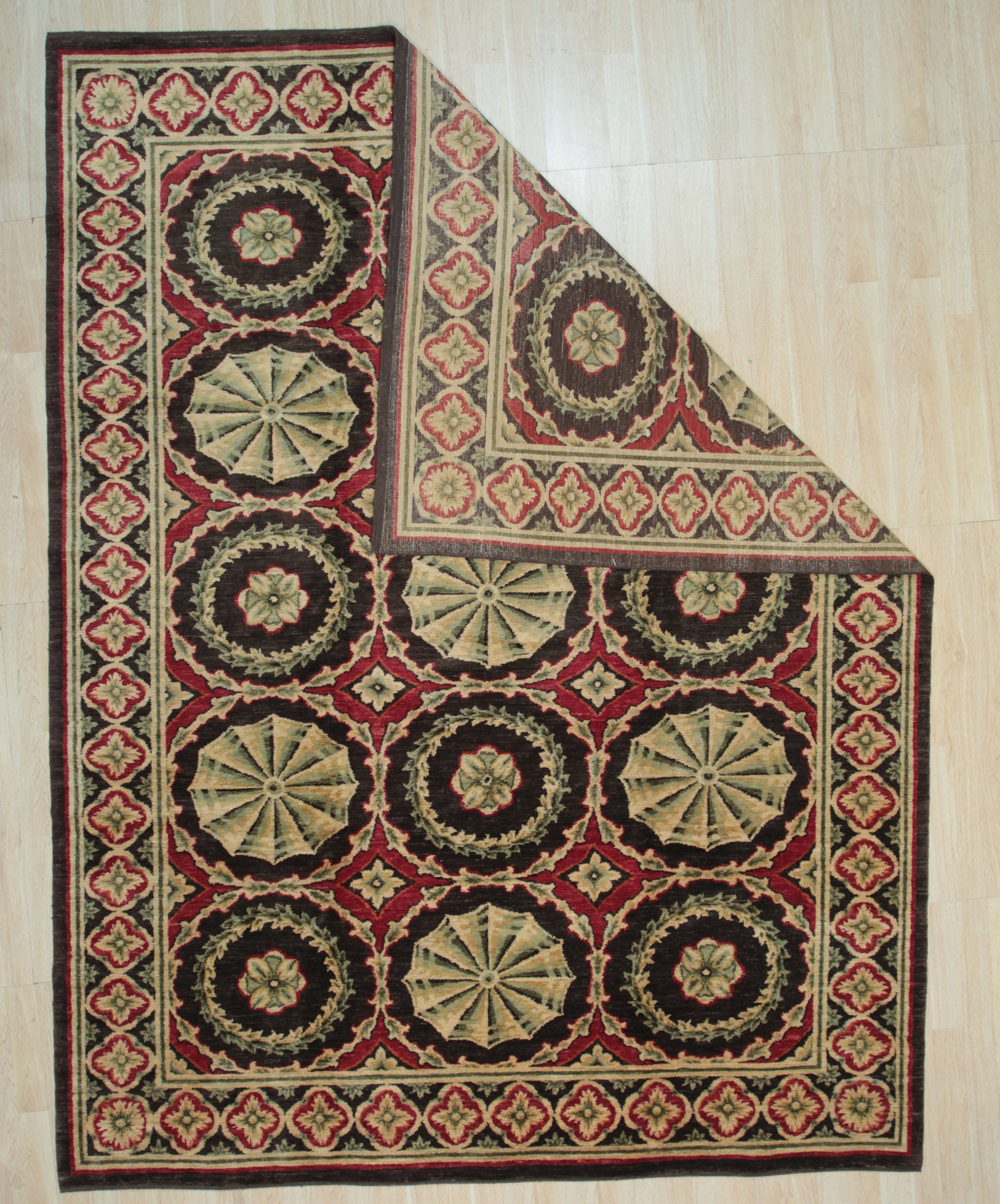 Spanish Influned Rugs Handwoven Wool Red Transitional Floral Spanish Style Rug, Floral, 9'x12 ...