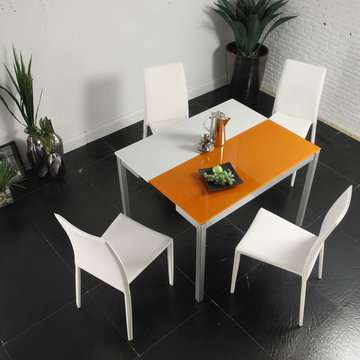 Orlando White and Orange Dining Set (Table and 4 Chairs) - Creative Furniture