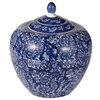 A&B Home 9.8" Blue and White Round Ginger Jar With Lid