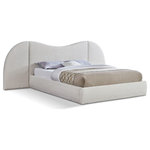Meridian Furniture - Everest Upholstered Bed, Cream, Queen, Boucle Fabric - Awaken to the promise of a blissful slumber with the Everest Boucle Fabric Bed, a luxurious haven that seamlessly blends classic elegance with contemporary design. Crafted with a sumptuous, rich cream boucle fabric, this bed beckons you to sink into its cloud-like embrace, inviting peaceful nights and rejuvenating mornings. Its gently curved headboard transcends mere aesthetics, offering unparalleled flexibility to suit your preferences and space. Removable side panels grant you the freedom to choose between a classic silhouette for a more open, airy feel for a spacious ambiance, or an expanded option that adds a more dramatic focal point to your room. Whether you favor a cozy nook or a bright and breezy retreat, this bed effortlessly adapts to your vision.