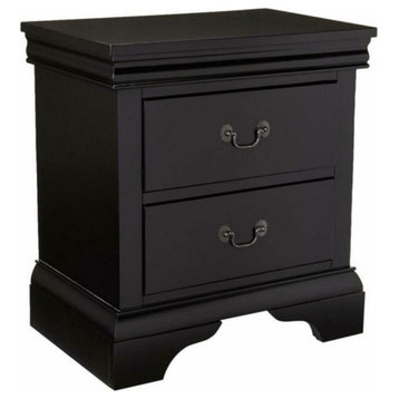 Wooden Nightstand With Two Drawers, Black