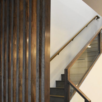 Fully Custom Staircase Rail with Vertical Ceiling Slats