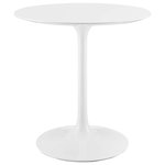 Lexmod - Lippa Round Wood Top Dining Table, White, 28" - Let modern inspiration flow while gathered around the Lippa 28" Round Dining Table. Perfect for entertaining family and friends or everyday dining, this pedestal table comfortably seats two. Its round tabletop is crafted with MDF with a high gloss finish and beveled edge for a contemporary yet timeless design. Embodying an iconic mid-century silhouette, this pedestal dining table floats on a sleek tapered metal pedestal base with a chip-resistant lacquered finish. Includes non-marking felt pad to protect flooring. Assembly required.