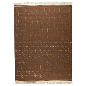 Hand Woven Brown Wool Area Rug, 9'0"x12'0"