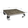 Shell Coffee Table, With Glass, Ming Stainless Steel Legs