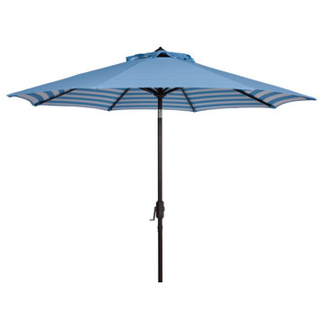 Safavieh Athens 11 Ft Crank Umbrella, Baby Blue/White