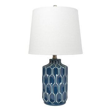 Lalia Home Modern Moroccan Table Lamp with Fabric White Shade, Blue