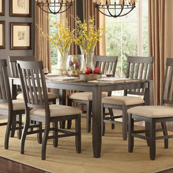 NANTES 7PCS CASUAL WIRE-BRUSHED WOOD DINING TABLE SET FABRIC CHAIRS - Dining Sets