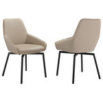 Armen Living - Shilo Swivel Upholstered Dining Chair, Faux Leather With Black Metal Legs - Bring stately charm and convenience to your home with our Shilo Upholstered Swivel Dining Chairs - Set of 2 in Faux Leather and Black Metal Legs. The refined and shapely silhouette of the kitchen chair is updated with stunning details to amp up the style of your home. The back and arms showcase clean lines and sleek curves to attain a sophisticated appeal. A stunning channel stitch detail on the arms adds charm and character to our modern dining chair. It is perched upon slender black metallic legs to serve as a welcoming and chic addition. The dining table chair includes a high back that elegantly swoops down to hug the back. Finished off with a generously cushioned seat, the dining room chair offers exceptional comfort and support. It can bring style and comfort anywhere from your kitchen, lounge, dining area, or home office. The Shilo accent chair also includes a 180 - degree swivel function enabling you to enjoy your meals and conversations to the fullest. It is upholstered in UV and stain-resistant faux leather which does not crack or fade easily to provide easy care and maintenance. Stylish and long-lasting, the Shilo dining chair is available in your choice of Taupe Gray or Champagne Faux Leather with Black Metal Legs. These dining chairs are sold as a set of 2.